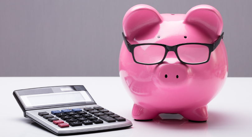 Piggy bank and calculator