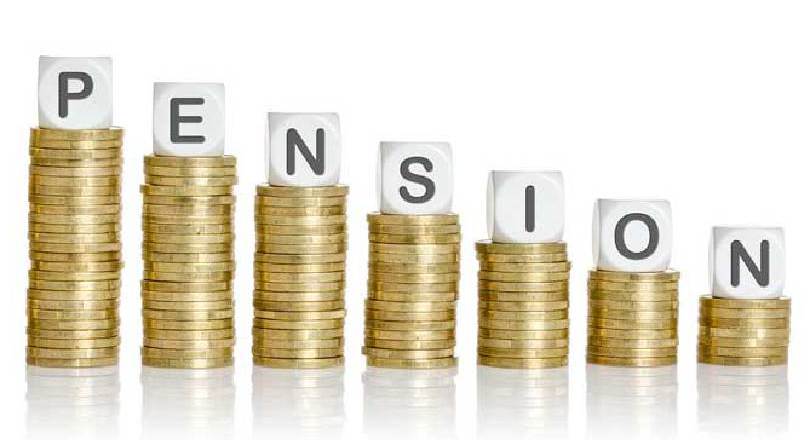 Stack of pension coins declining in size