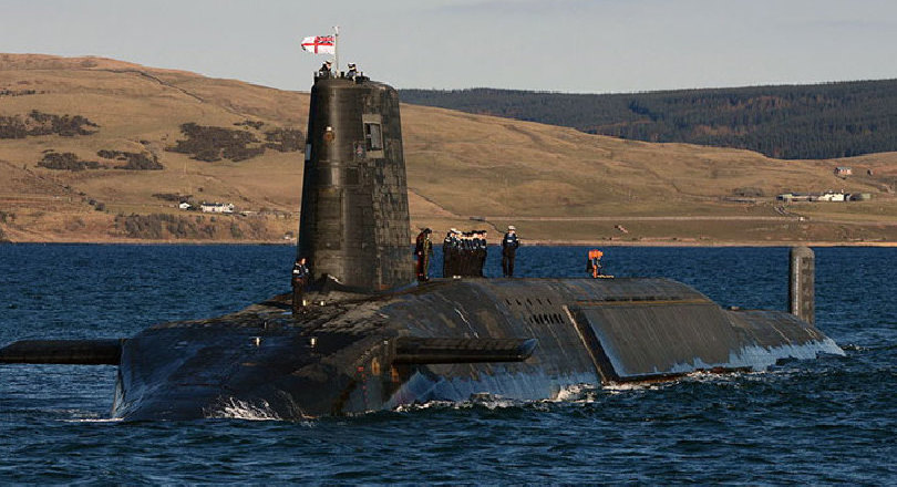 Trident nuclear submarine HMS Victorious near Faslane